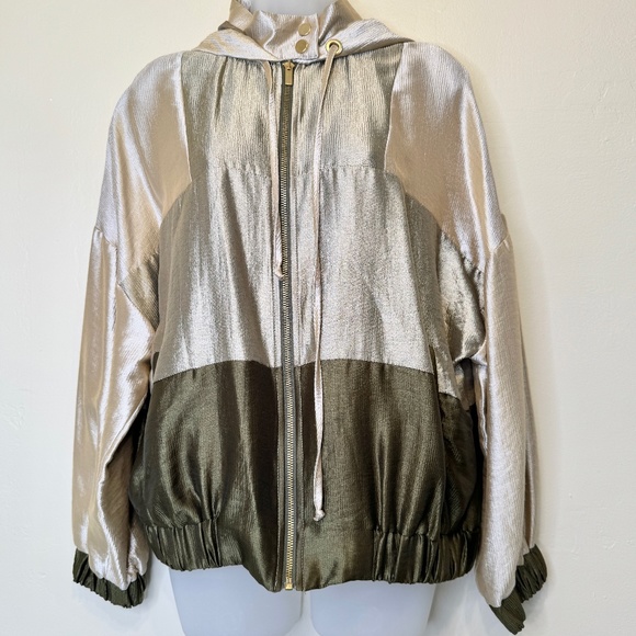 ZARA | Jewel Tone Color Block Satin Sheen Zip Up Hooded Coat Bomber Jacket - Picture 3 of 16